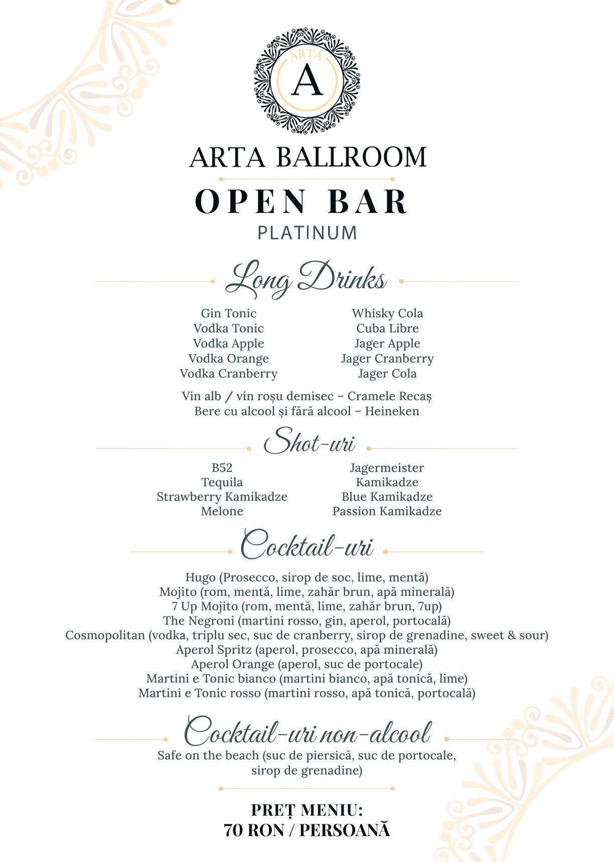 Pachet Open Bar Arta Ballroom